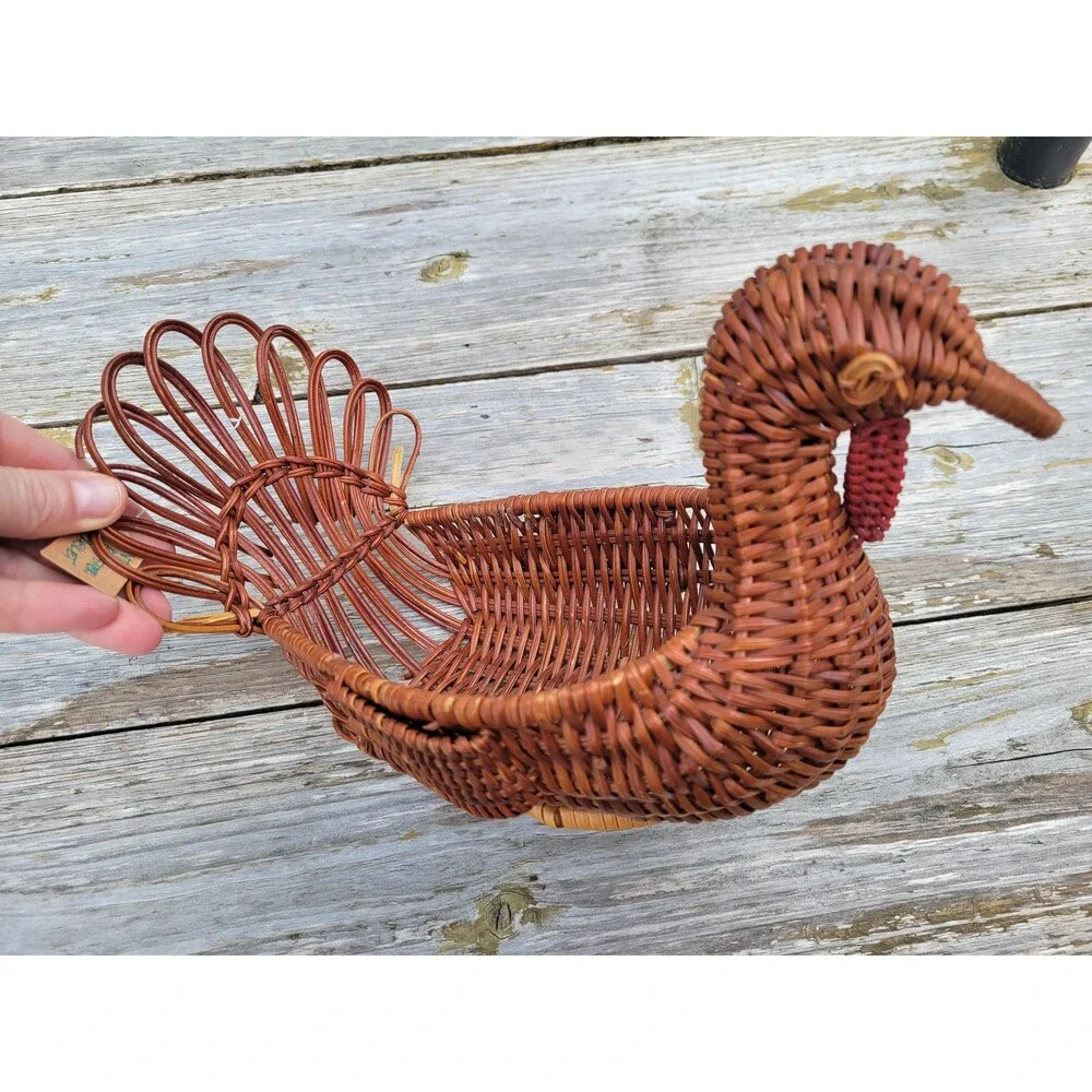 Chicken Basket Hen Bird Shaped Woven Boho Cottagecore